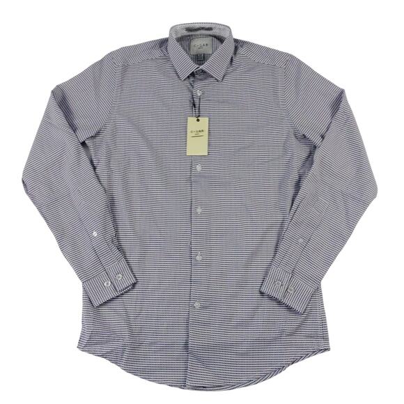 C-Lab NYC Mens Geometric Black White Button Up 4 Way Stretch Slim Fit 14.5 32/33 - Picture 1 of 6